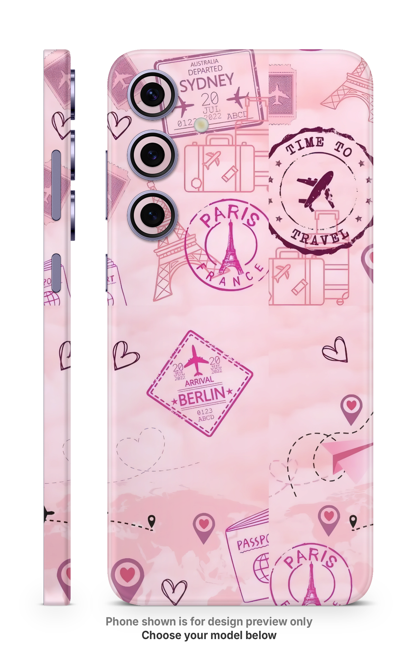 Pink Travel Pattern Mobile Skin